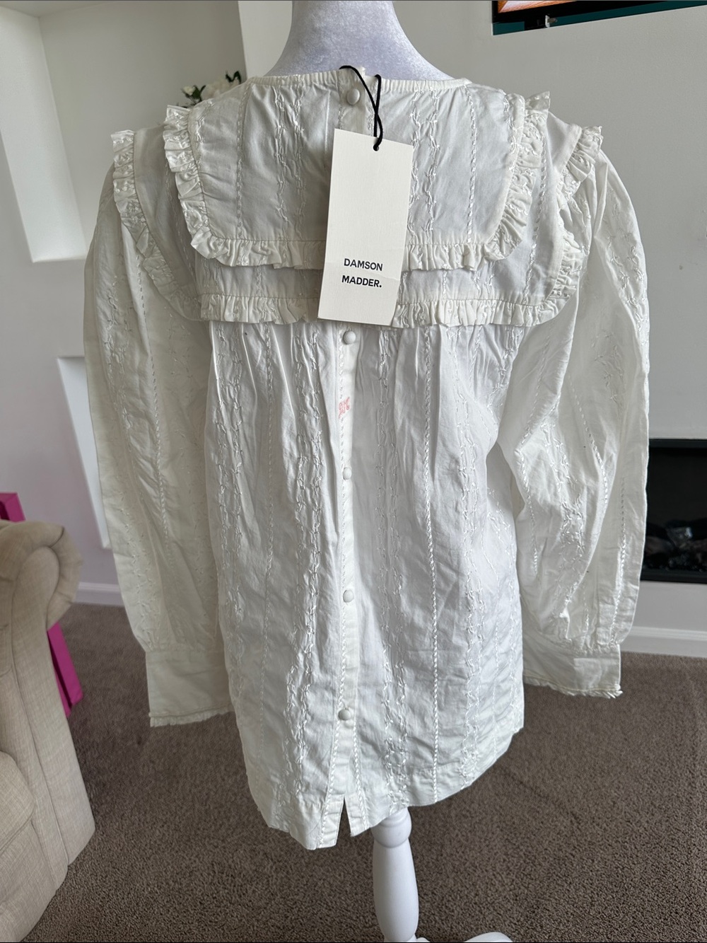Damson Madder Cream Long-Sleeve Smock Blouse with Pink Floral Detail - Picture 4 of 11
